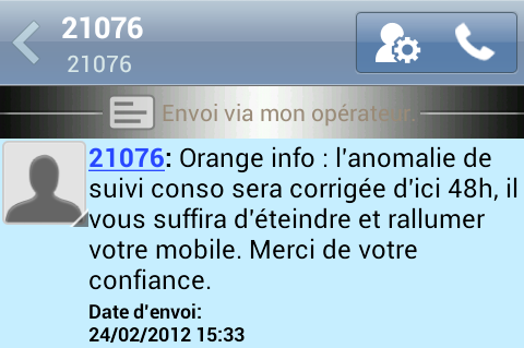 SMS envoyé par Orange relatif à mon Suivi conso